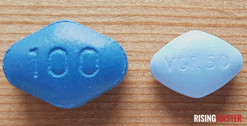 photo of a sildamax pill and viagra pill side by side